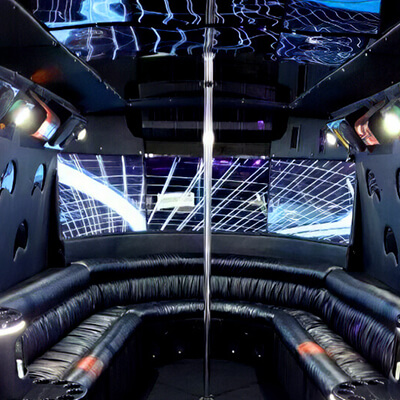 24-passenger party bus with tv wall