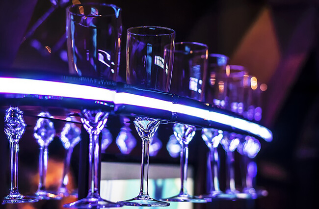 champagne glasses on limo